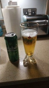 Carlsberg horn glass and Carlsberg can glass