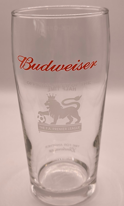 Budweiser F.A. Premier League pint glass glass